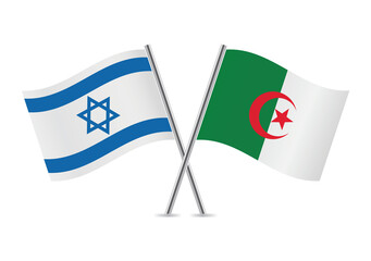 Israel and Algeria crossed flags. Israeli and Algerian flags isolated on white background. Vector icon set. Vector illustration.