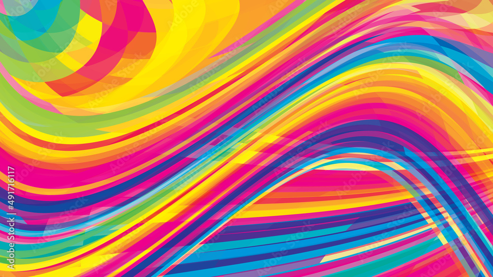 Poster Saturated multicolor background with bent lines. Complicated pattern