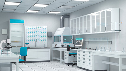 Fototapeta na wymiar Laboratory interior with lab equipment. 3d illustration