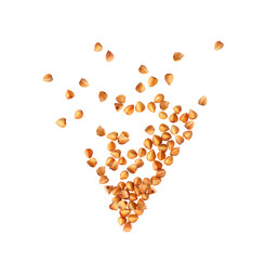 Roasted buckwheat on a white background