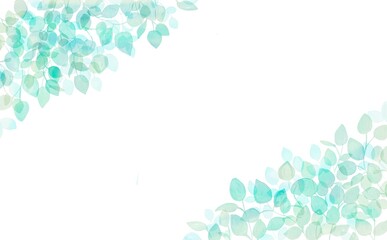 水彩画。水彩タッチで描いた草木の装飾フレーム。透明水彩の綺麗な葉っぱイラスト。緑のハーブの装飾枠。Watercolor. Decorative frame of plants and trees painted with watercolor touch. Beautiful leaf illustration in transparent watercolor. Decorative frame