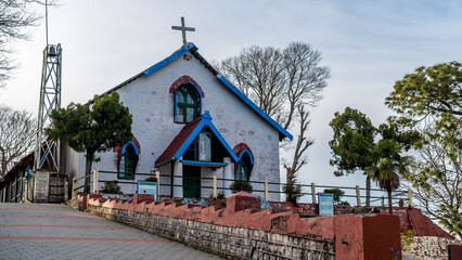 Very old St. Patrick's church in Kasauli is located at the highest point of the school campus was built in 1847 - obrazy, fototapety, plakaty