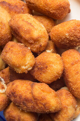 Close-up of fried croquettes texture. Background and food.