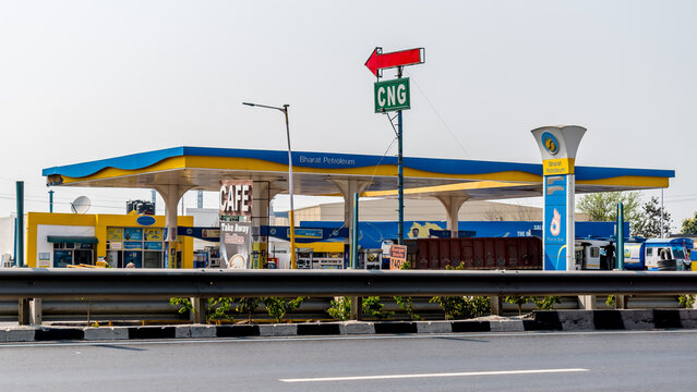View of Bharat Petroleum fuel station. Bharat Petroleum is among the leading oil and gas companies in India.