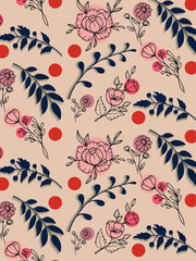 Seamless pattern in the paper cut style on the pink background