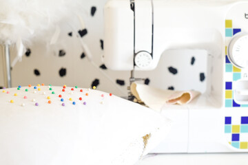 Sewing machine and pin cushion in home interior