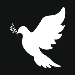 White dove of peace on a black background. No war. We mourn for the dead. Peace to the world