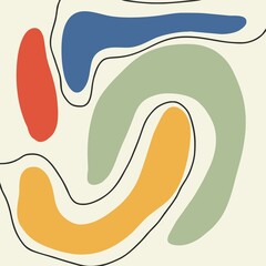 Decorative abstract illustration with colorful doodles. Drawn by hand. Flat design, cartoon, vector illustration. Template for design and printing on paper.