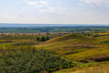 The hilly nature of Eastern Europe. Background with copy space for text, toned