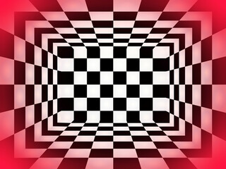 Red checker board black white pattern background.Black and white checkers