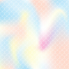 Gradient mermaid background with holographic scales.