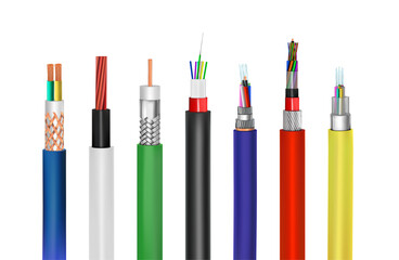 Set of different cables on a white background. Vector illustration