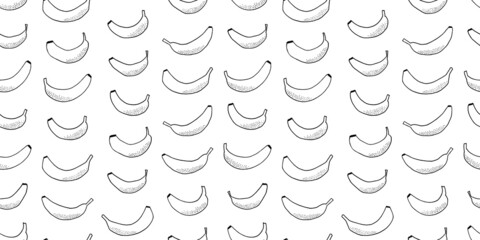 Many scattered bananas. Vector seamless pattern. Hand drawn fruits.