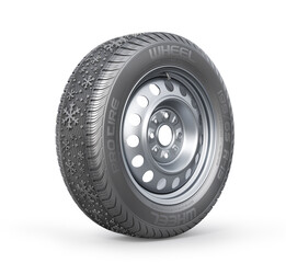 Car wheel with a snowflake protector on a white background. 3d illustration