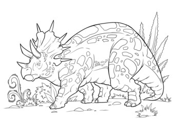 Coloring book for children with a dinosaur hand-painted in cartoon style © Михаил Пенькевич
