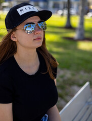 Young woman in a sporty dress at South Beach Miami - travel photography