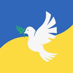 Dove of peace on the background of the ukrainian flag. Design concept. Stop war in Ukraine. Vector illustration