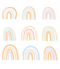 Rainbow boho set. Abstract kids illustration, boho child design, rainbow clipart.