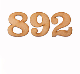 Number 892 in wood, isolated on white background