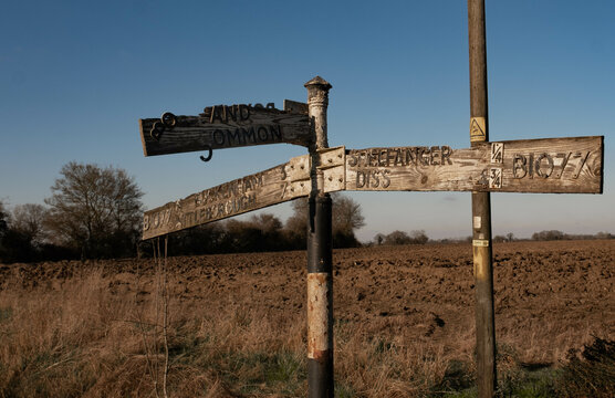 Old sign post in Norfolk. Farm country. 