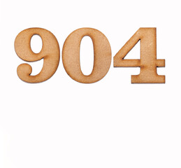 Number 904 in wood, isolated on white background