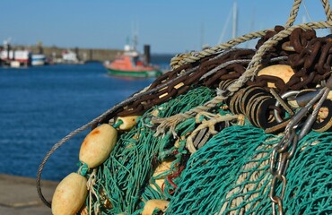 Fish net. Filet de pêche, port de l'Herbaudière, île de Noirmoutier, Vendée, France