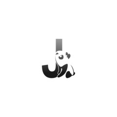 Panda animal illustration looking at the letter J icon