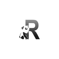 Panda animal illustration looking at the letter R icon
