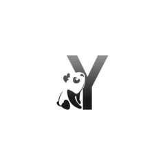 Panda animal illustration looking at the letter Y icon