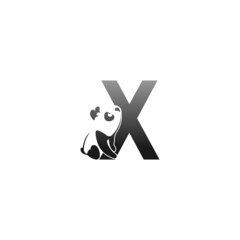Panda animal illustration looking at the letter X icon