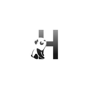 Panda animal illustration looking at the letter H icon