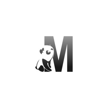 Panda animal illustration looking at the letter M icon