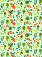 Seamless pattern in the paper cut style on the light blue background