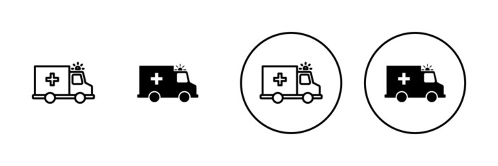 Ambulance icons set. ambulance truck sign and symbol. ambulance car