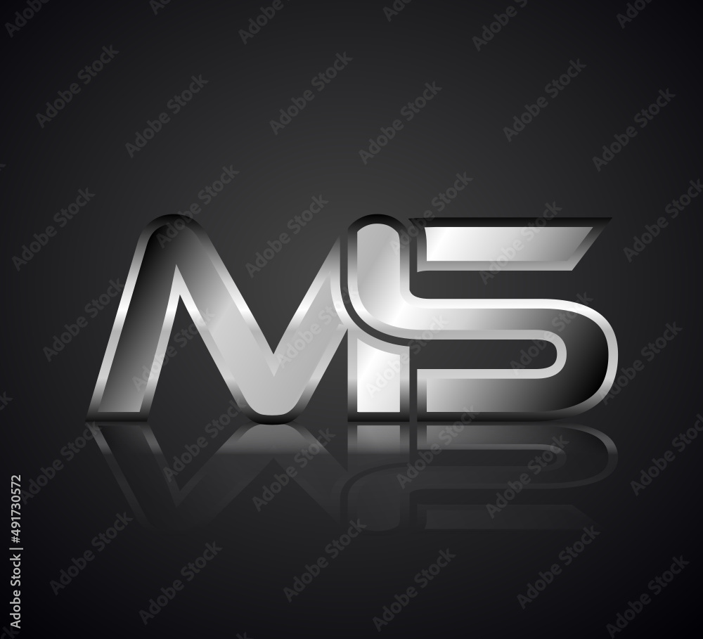 Wall mural modern initial logo 2 letters silver metal chrome simple in dark background with shadow reflection m