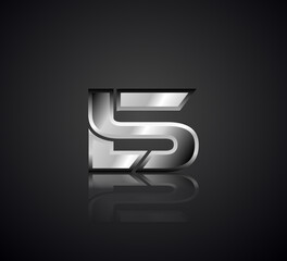 Modern Initial logo 2 letters Silver Metal Chrome simple in Dark Background with Shadow Reflection LS