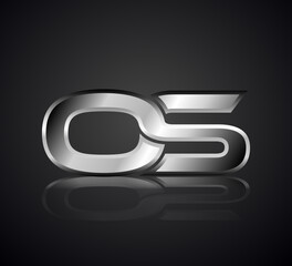 Modern Initial logo 2 letters Silver Metal Chrome simple in Dark Background with Shadow Reflection OS