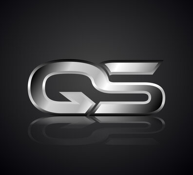 Modern Initial logo 2 letters Silver Metal Chrome simple in Dark Background with Shadow Reflection QS