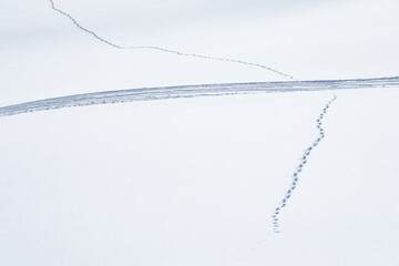 Des traces de pas dans la neige épaisse de ahute montagne dans les Alpes