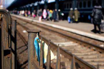 Ukrainian refugees leave Ukraine. Railway stations of Western Ukraine are filled with migrants....