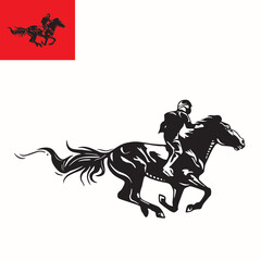 horse racing logo, silhouette of rinning horse wth the ridder vector illustrarion