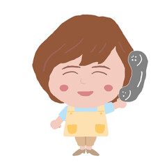 女性　エプロン　介護士　イラスト素材