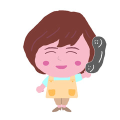 女性　エプロン　介護士　イラスト素材