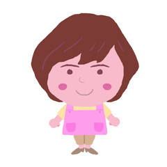 女性　エプロン　保育士　イラスト素材