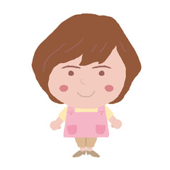 女性　エプロン　保育士　イラスト素材