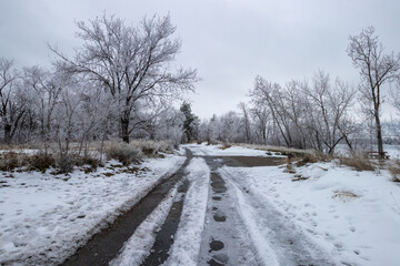 snow covered trail at Haynes Point in Osyoos, BC
