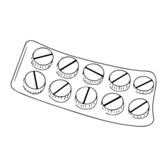 Doodle icon of tablet packaging, blister, capsules