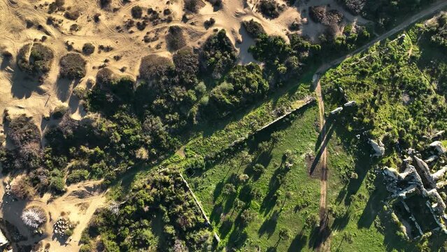 Ruins of an ancient city aerial view 4 K Turkey Side