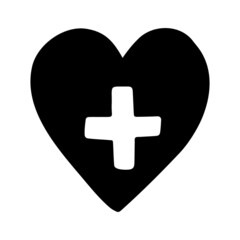 Doodle heart icon on medical topics, line art