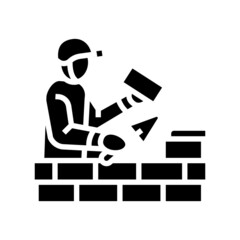 builder building with brick glyph icon vector. builder building with brick sign. isolated contour symbol black illustration